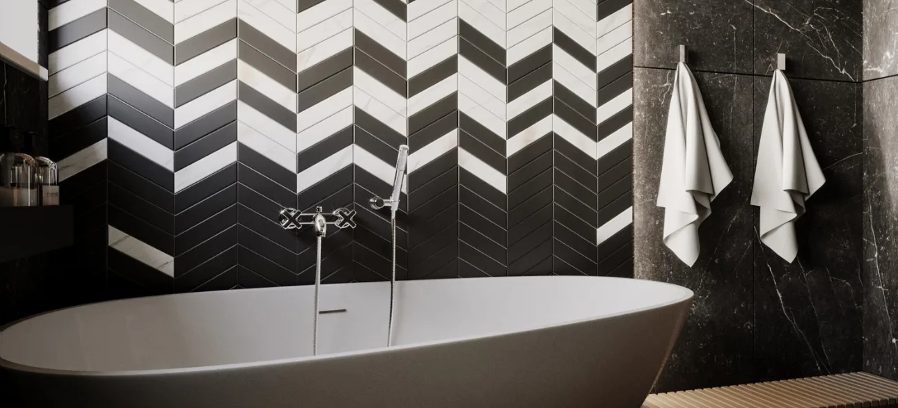 Dunin ROYAL CHEVRON fekete-fehér chevron mozaik