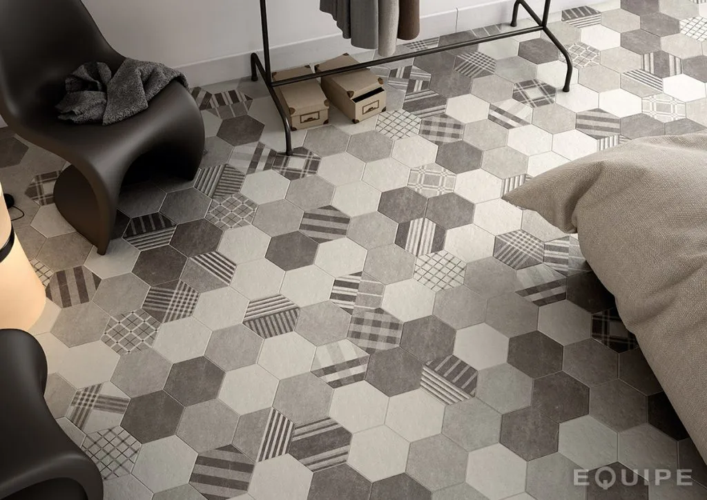 Equipe HEXATILE CEMENT fehér hexagon patchwork csempe