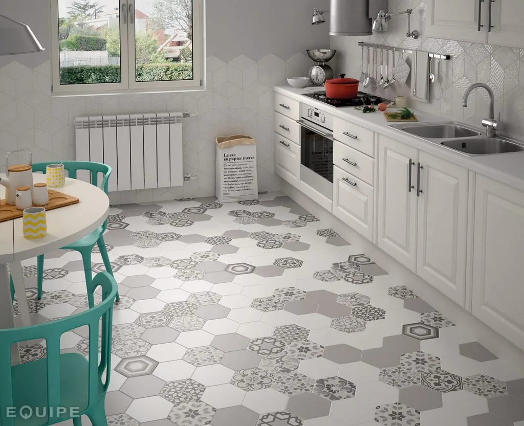 Equipe HEXATILE CEMENT fehér hexagon patchwork csempe