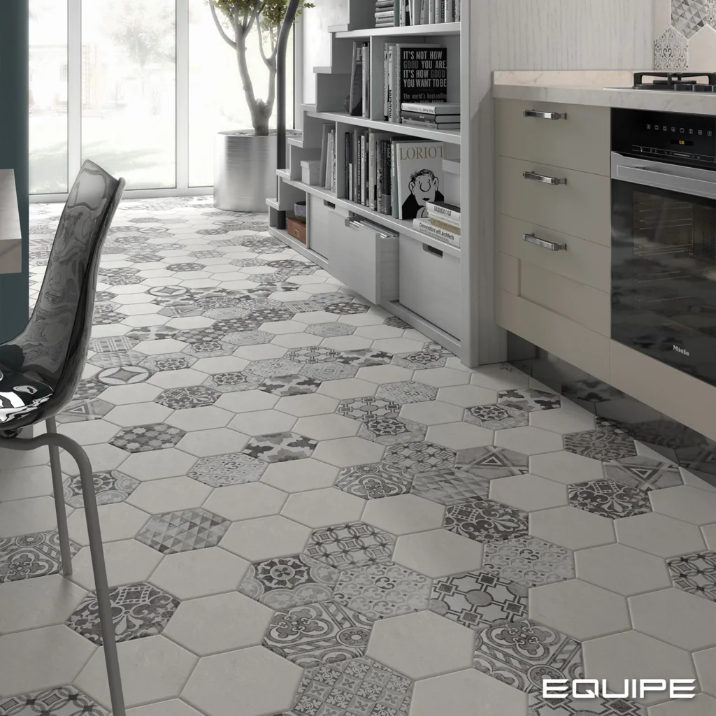 Equipe HEXATILE CEMENT fehér hexagon patchwork csempe