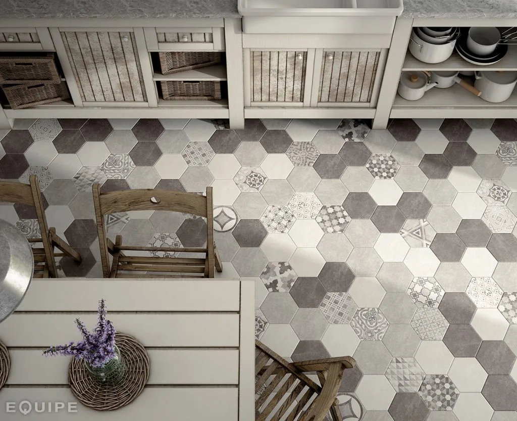 Equipe HEXATILE CEMENT szürke hexagon patchwork csempe