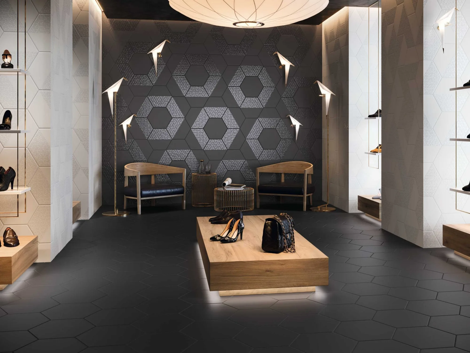 Realonda OPAL fekete hexagon 3d hatású csempe