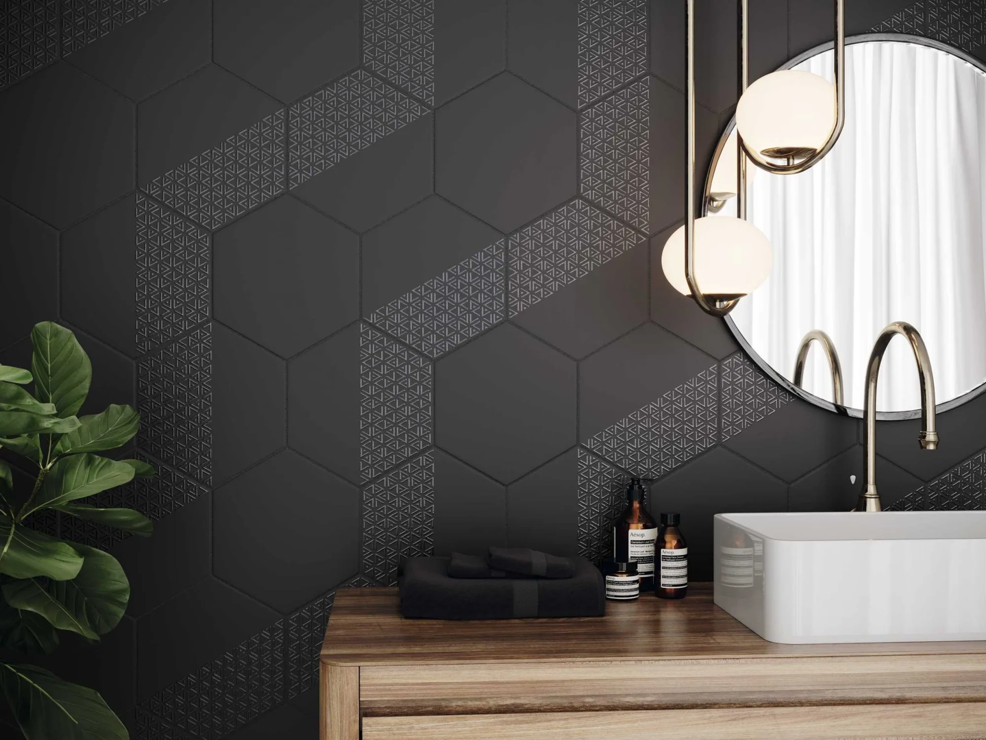 Realonda OPAL fekete hexagon 3d hatású csempe